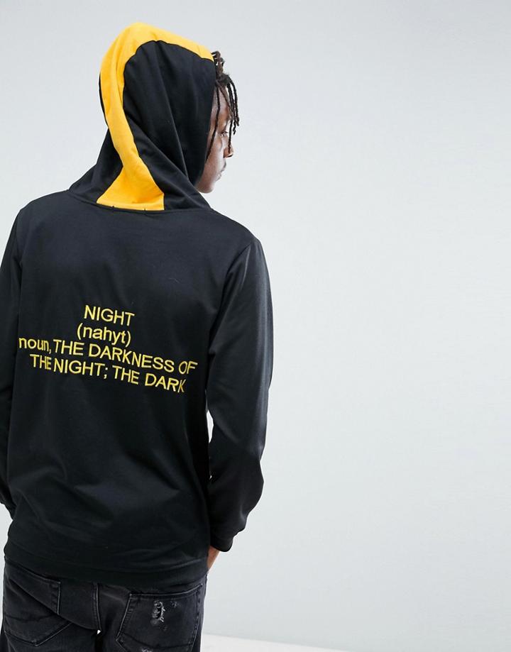 Night Addict Back Embroidery Hoodie - Black
