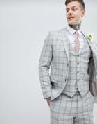 River Island Wedding Skinny Suit Jacket In Gray Check - Gray