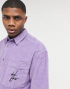Asos Dark Future '90s Oversized Chunky Cord Shirt With Embroidery Detail-purple