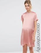 Asos Maternity T-shirt Dress With Satin Front - Pink