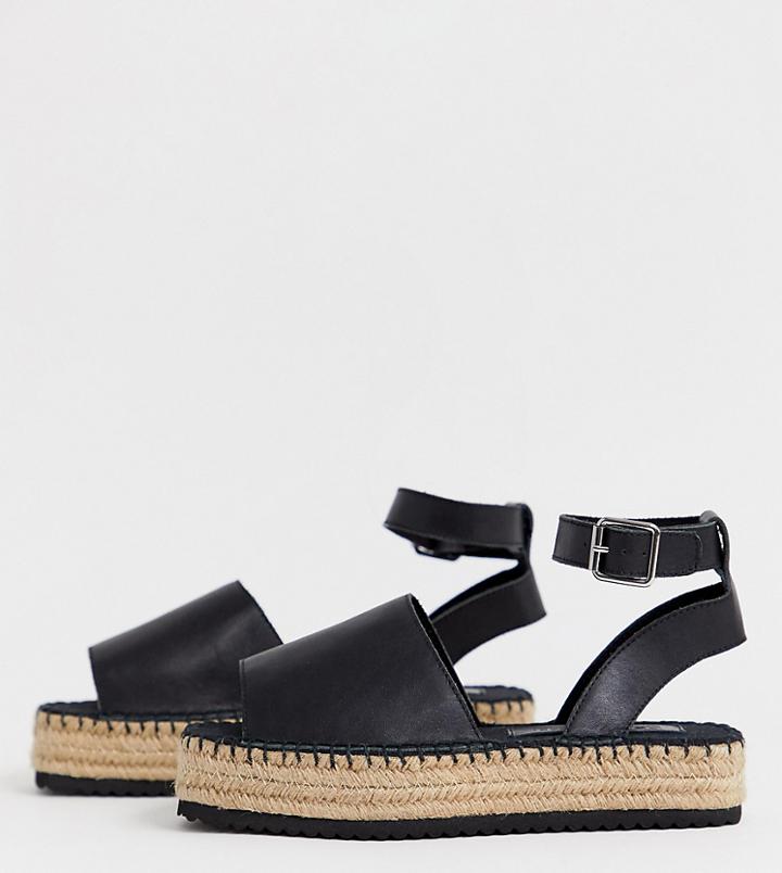 Asos Design Wide Fit Jacoba Leather Flatform Espadrilles - Black