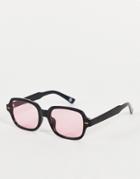 Asos Design Square Sunglasses In Black With Pink Lens