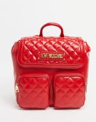 Love Moschino Double Pocket Quilted Backpack In Red