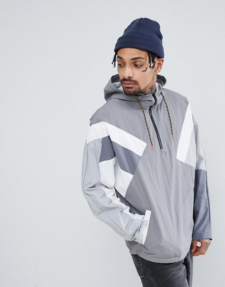 Asos Hooded Windbreaker In Color Block Gray - Gray