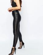 Asos Leather Look Leggings With Stitch Detail - Black