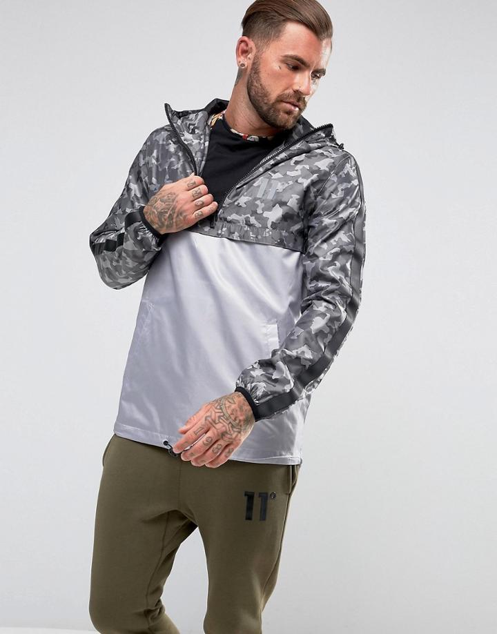 11 Degrees Overhead Windbreaker Jacket In Gray With Camo Panel - Gray