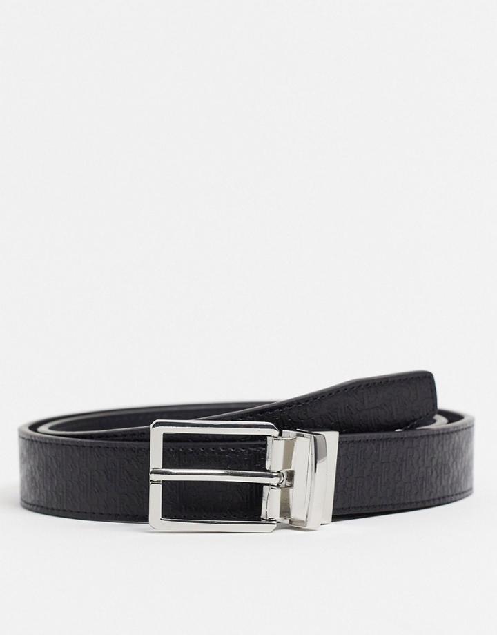 River Island Reversible Monogrammed Belt In Black