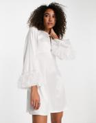 Twisted Wunder Cut Out Mini Dress With Faux Feather Cuffs-white