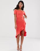 True Violet Bardot Midi Dress With Ruffle Skirt-pink