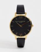Olivia Burton Leather Watch In Black And Gold