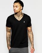 Asos T-shirt With V Neck And Embroidery In Black - Black