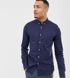 Asos Design Tall Skinny Fit Denim Shirt In Navy