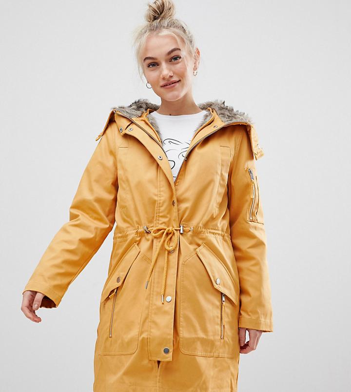 Asos Petite Parka With Detachable Faux Fur Liner-neutral