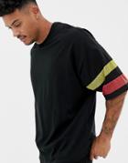 Asos Design Oversized T-shirt With Contrast Mesh Sleeve Panels In Black - Black