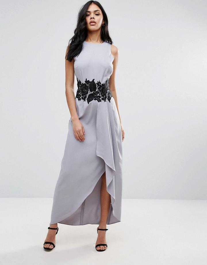 Little Mistress Organza Embroidered Maxi Dress - Silver