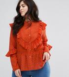 Lovedrobe Dotty Lace Shirt With Ruffle Detail - Red