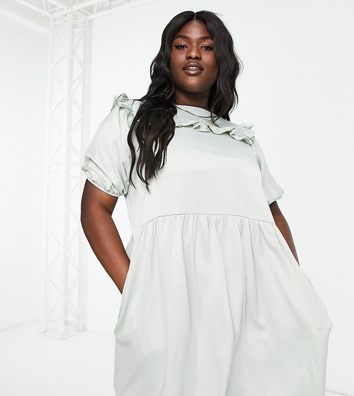 Lola May Plus Tiered Smock Dress In Mint Green