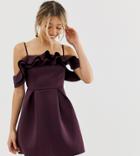 Asos Design Petite Strappy Ruffle Scuba Prom Mini Dress-purple