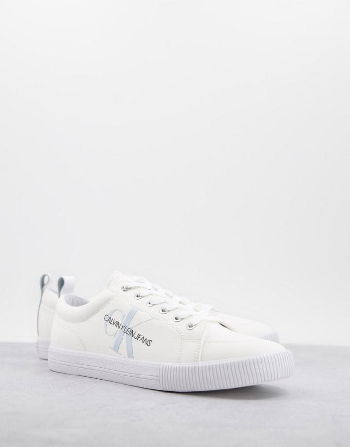 Calvin Klein Jeans Monogram Logo Sneakers In White