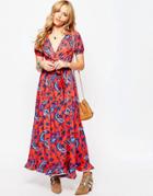 Asos Tea Maxi Dress With Wrap Front In Paisley Print - Multi