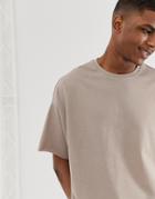 Asos Design Organic Heavyweight Oversized Fit T-shirt With Crew Neck And Raw Edges In Beige - Beige