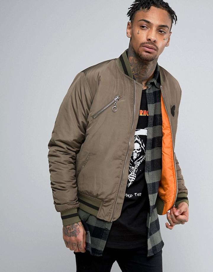 Good For Nothing Bomber Jacket In Khaki - Green