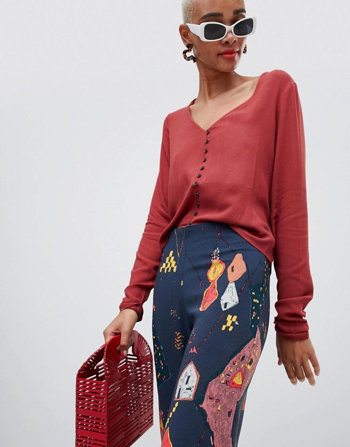 Stradivarius Viscose Blouse With Buttons - Red