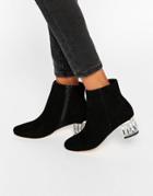Dune Orion Embellished Suede Mid Heeled Ankle Boots - Black