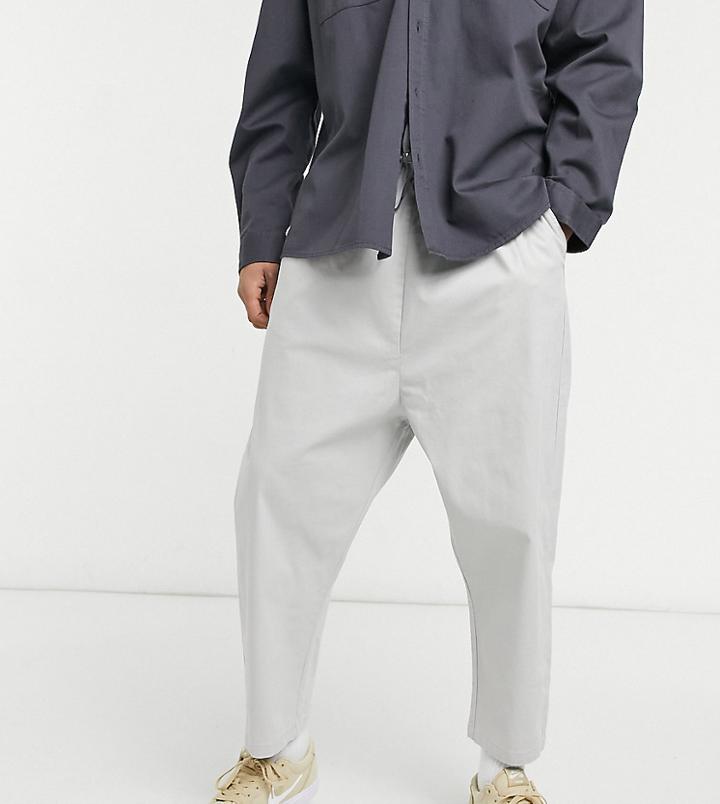 Asos Design Drop Crotch Chinos With Elasticized Waist In Light Gray-grey