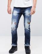 Juice Ripped Jeans With Patches In Slim Fit - Blue