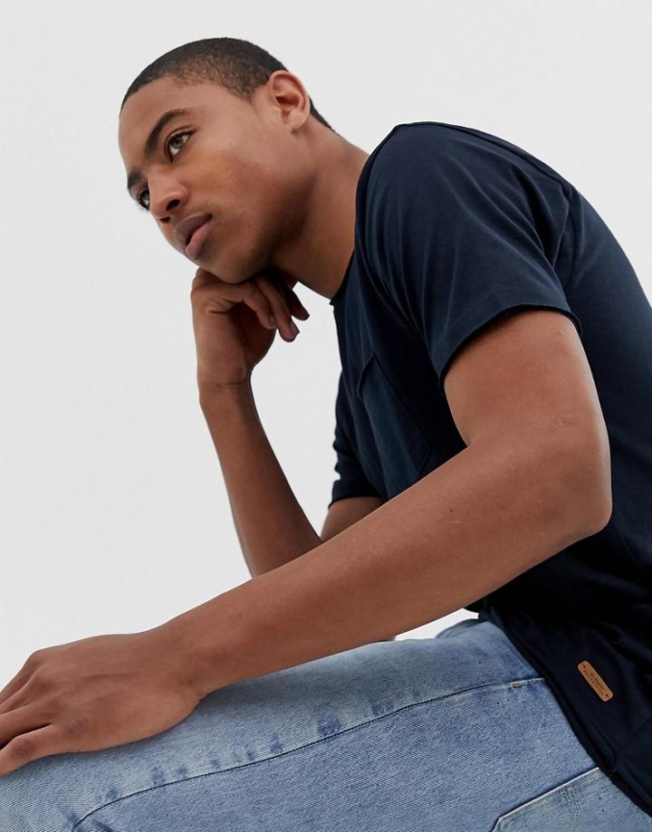 Brave Soul Raw Edge T-shirt - Navy