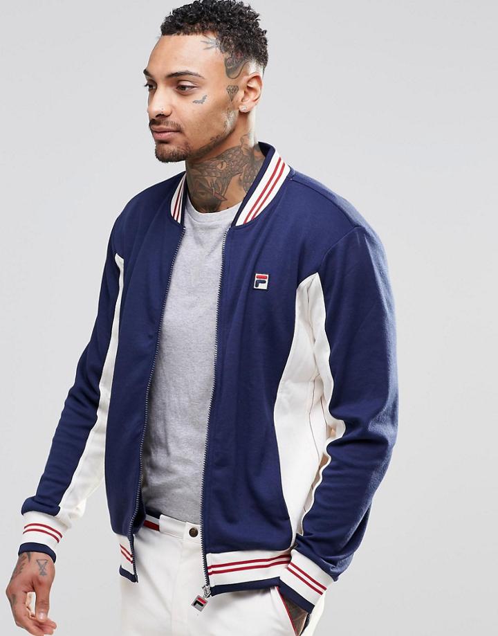 Fila Vintage Track Jacket With Baseball Collar - Navy