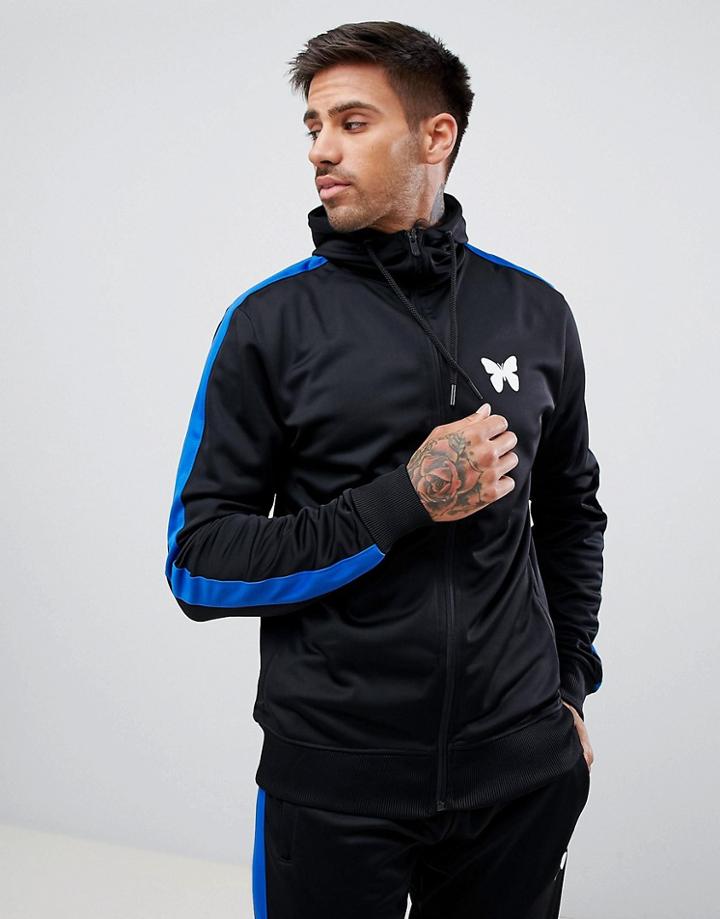 Good For Nothing Muscle Fit Hoodie In Black With Blue Side Stripe - Black