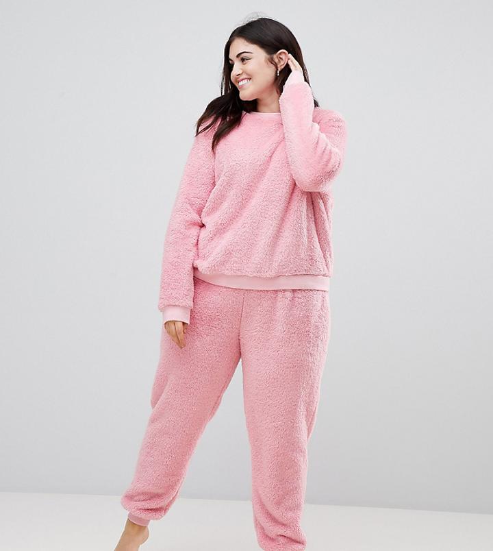 Asos Design Curve Lounge Super Soft Sweat And Jogger Twosie - Pink