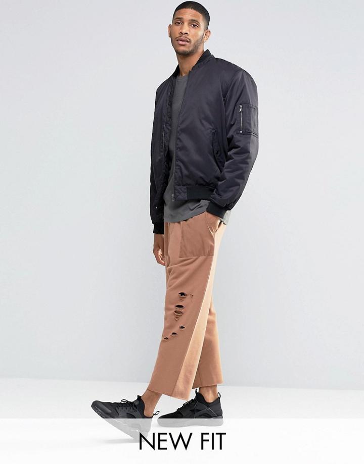Asos Oversized Cropped Joggers With Rips And Panels - Pink