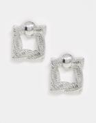 Asos Design Earrings With Texture Square Drop In Silver Tone