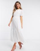 Asos Design Mixed Embroidery Tiered Maxi Dress With Open Back In White