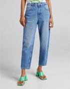 Bershka Oversized Mom Fit Jeans In Medium Blue-blues