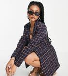 Heartbreak Petite Longline Boyfriend Blazer In Navy And Orange Check