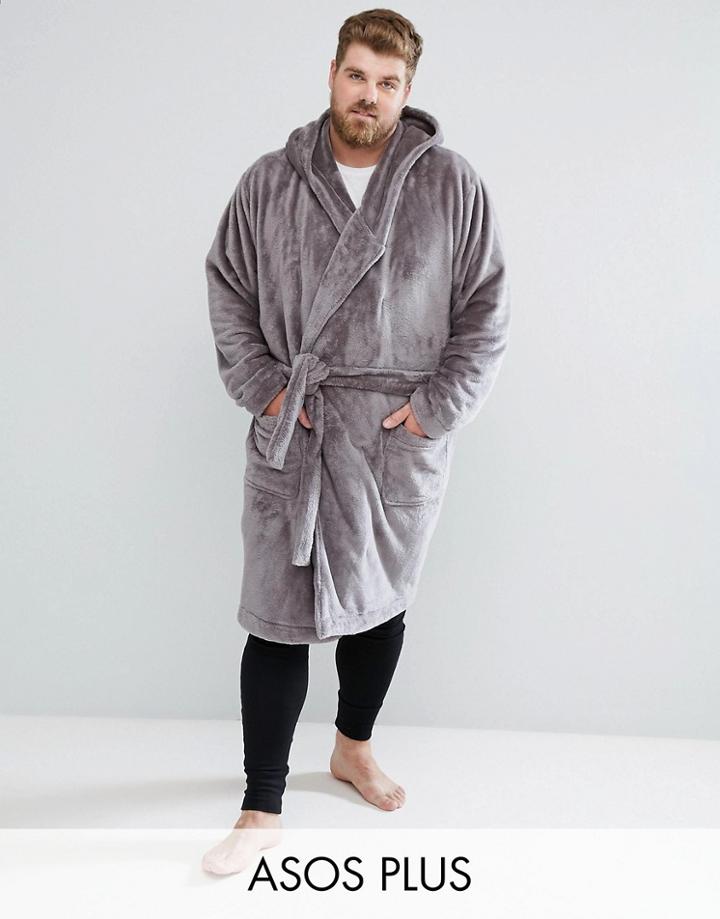 Asos Plus Fleece Hooded Robe - Gray