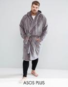 Asos Plus Fleece Hooded Robe - Gray