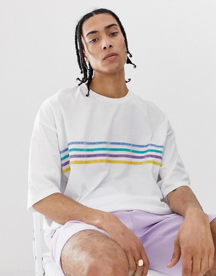 Asos Design Oversized T-shirt With Velour Taping In White - White