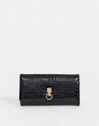 Asos Design Croc Effect Ladies' Wallet With Hardware Detail-black