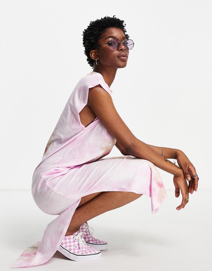 Topshop Acid Wash Midi Tank Dress In Pink