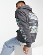 Asos Design Oversized Hoodie In Black With Sleeve And Back Print-gray