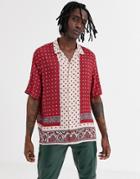 Allsaints Revere Collar Short Sleeve Shirt In Red Bandana Print