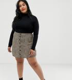 Asos Design Curve Button Front Mini Skirt In Leopard Print-multi