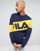 Fila Black Sweatshirt With Large Diagonal Logo - Navy