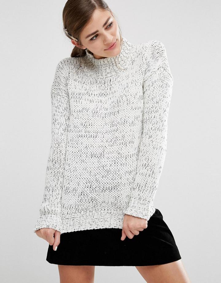 Fashion Union Oversized High Neck Knitted Jumper In Space Dye - Gray