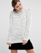 Fashion Union Oversized High Neck Knitted Jumper In Space Dye - Gray